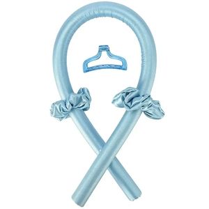 Blue Silky Satin Heatless Hair Curler Headband Set